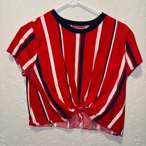 Red Striped Knot Front Top